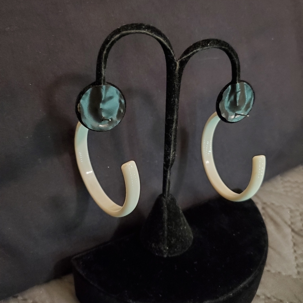 White & Rhinestone Hoop Earrings - Picture 2 of 8